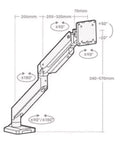 Heavy Duty Dual Monitor Mount For 17 To 32 Inch Screens with adjustable mechanical arm, measurements diagram for setup.