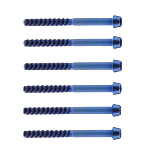 Ride Out The Grind With Tough As Nails M6 Titanium Taper Head Bolts Six Piece Set Heavy Duty Hex Socket Screws in blue.