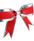 Red and silver bow made from printed duct tape roll tie dye pattern, heavy duty craft tape for repairs and temporary floor marking
