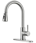 Top Shelf Kitchen Faucet With Pull Down Sprayer In Brushed Nickel Lead Free Stainless Steel Build Rated For Heavy Duty Use and sleek design.