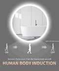 Slick Round 28 Inch LED Bathroom Mirror With Motion Sensor Dimmable Lights Anti Fog IP44 Waterproof Wall Mounted Vanity Mirror