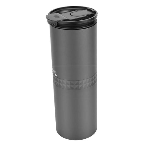 Grab Fresh Brew On The Fly With This Portable All In One Coffee Grinder And Brewer Featuring A Rechargeable Battery Adjustable Settings And Cordless Design Perfect For Travel Camping Or Office Use in sleek gray design.