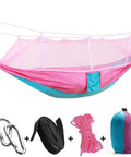 Ultra Portable Nylon Camping Hammock With Mosquito Net And Tree Straps, Lightweight 220kg Capacity, Pink And Sky Blue