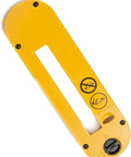 Top view of Rugged Dado Throat Plate For 10 Inch Portable Table Saws With Dado Capability, yellow with locking mechanism.