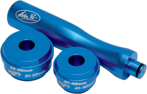 Pro Steering Head Bearing Race Driver For Tapered Bearings 41 42 Mm 47 48 Mm 51 52 Mm 55 56 Mm Heavy Duty Anodized Aluminum Tool 6061 T6 With Double Sided Heads And Ergonomic Handle For Safe Race Install, blue aluminum set with two heads