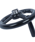 Heavy Duty Bakelite Three Spoke Handwheel 4 Inch To 8 Inch Dia With Removable Crank Handle For Industrial Machines And DIY Projects That Look Awesome And Feel Solid. black 3-spoke handwheel with crank handle