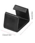 Eight Piece Outdoor Furniture Clips Set Black PP Connectors to Prevent Movement Between Sectional Couches, dimensions shown