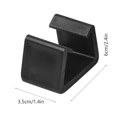 Black clip from Rattan Furniture Clips 8 Pack For Outdoor Wicker Sofas Easy To Install And Remove Sofa Fasteners Black Alignment Clamps For Patio Sectional Office Desk shown with measurements.