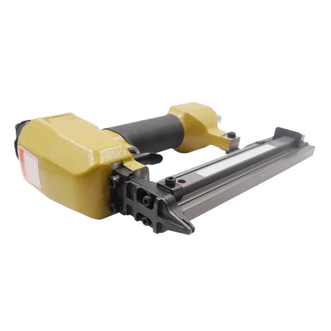 Heavy Duty 18 Gauge Pneumatic Nail Gun With A Slick Soft Grip Handle And Zero Hassle Magazine Loading side view showing durability and design.