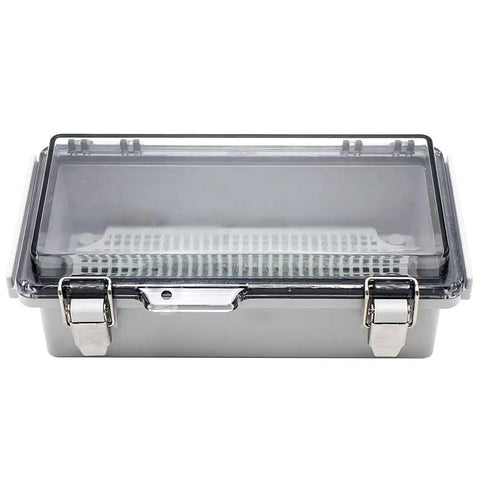 Small Outdoor Waterproof Junction Box Enclosure IP67 with Transparent Cover for Electrical Projects, Rugged ABS Plastic, front view