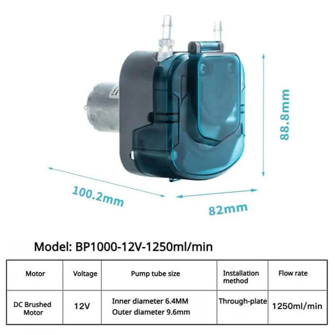 1250 Milliliters Per Minute Peristaltic Pump With Flip Top Head For Coffee And Syrup Transfer 12V Or 24V DC Blue Gear Motor