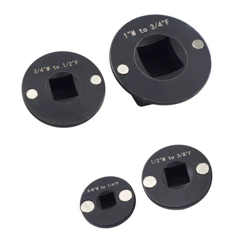 Drive Reducing Socket Adapter Set 4 Piece Low Conversion Kit Inch To 3/4 3/4 To Half Half To 3/8 3/8 To Quarter Drive For Automotive Machinery And Tight Space Repairs Where You Need Some Serious Muscle Now. black Cr Mo socket reducers