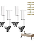 Heavy Duty Adjustable Furniture Legs With Swivel Casters, 4 Piece Metal Table And Cabinet Foot Extenders Featuring 360 Degree Rotation, White.