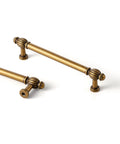 Close-up of Six Pack Antique Brass Cabinet Pulls in Zinc Alloy for Kitchen and Furniture 5.04 Inch Center To Center 128mm