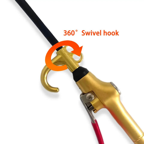 High Volume Air Blow Gun With Aluminum Body And Rubber Guard, gold plated swivel hook, pneumatic blower for dust cleaning, close-up