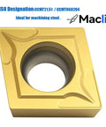 Maclix carbide turning insert, CCMT060204/CCMT21.51, yellow coated with central hole
