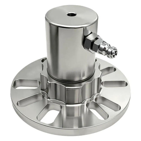 Professional Grade Hydraulic Wheel Hub Bearing And Front Drive Axle Half Shaft Puller Tool Set showing a shiny hydraulic cylinder with mounting base.