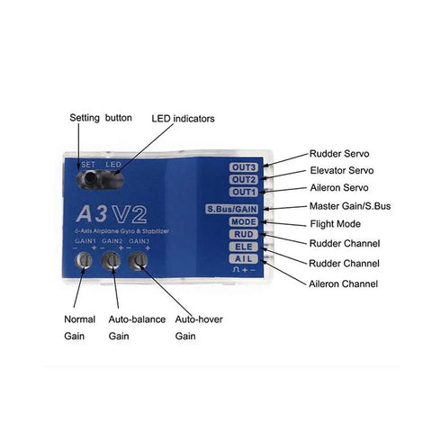 3 Axis Gyro A3 V2 RC Model Airplane Flight Controller Stabilizer Kit Spare Part For RC Model Airplane Plane Fixed Wing Aircraft Accessories