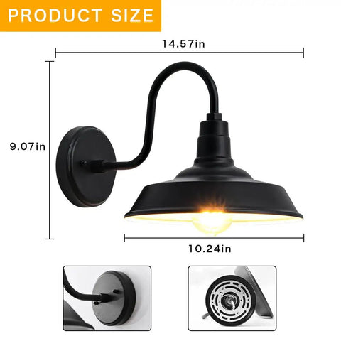 Farmhouse Gooseneck Outdoor Wall Light 10 Inch Exterior Anti Rust Waterproof Barn Lamp In Vintage Black For Front Porch And Entryway