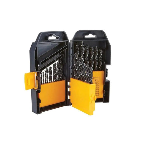 29 Piece High Speed Steel Brad Point Drill Bit Set Delivers Kickass Round Holes Without Skating Includes Heavy Duty Case, open case with bits.