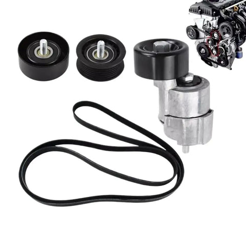 Top Rated Belt Tensioner And Idler Pulley Kit For 2.0 To 2.4 L4 Engines Years 2006-2015 Perfect Fit For Your Ride With OEM Quality Parts That Get You Back On The Road Fast., black belt tensioner, idler pulleys and serpentine belt