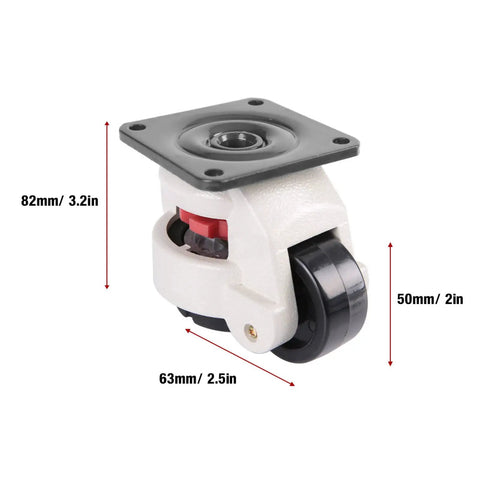 Heavy Duty Retractable Leveling Casters With Durable Nylon Wheels And Beefy Aluminum Hubs Handle Up To 551 Lbs showing detailed dimensions.