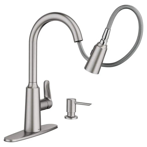Edwyn One Handle Pulldown Kitchen Faucet With Spot Resist Stainless Finish Deck Mount 7.5 Inch Reach Pull Down Sprayer Stainless Steel