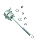 Side view of turbo wastegate vacuum actuator with mounting rod and assorted hardware