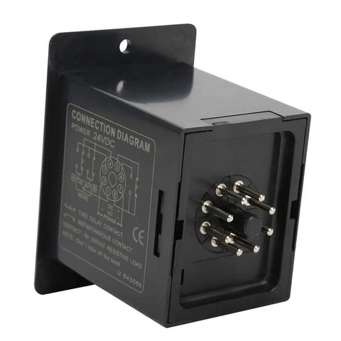 AH2 Y Time Relay 24V Low Voltage Delay Timer For Industrial Control And Electrical Systems With A 10S Delay PVC Housing Boss Level Rugged Component For Home Appliances And Low Voltage Equipment black 24VDC timing relay with 8-pin base and wiring diagram