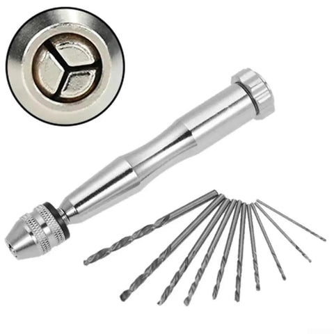 Compact Handy Manual Drill Set With 0.3-3.5mm Chuck And 10 Precision Bits For Wood Plastic PCB Jewelry Making And Crafts DIY Kit