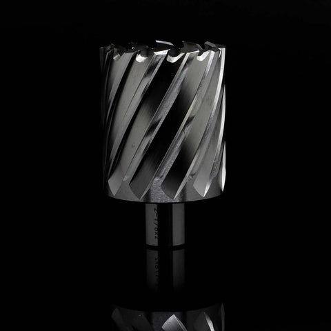 Silver annular cutter with Weldon shank, 2-1/8 in cutting diameter, 2 in depth of cut, for magnetic drill press
