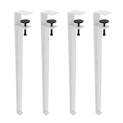 Four Piece Beefy Metal Table Legs Adjustable F Shape Desk Base With Non Slip Rubber Feet in white, featuring steel clamp design.