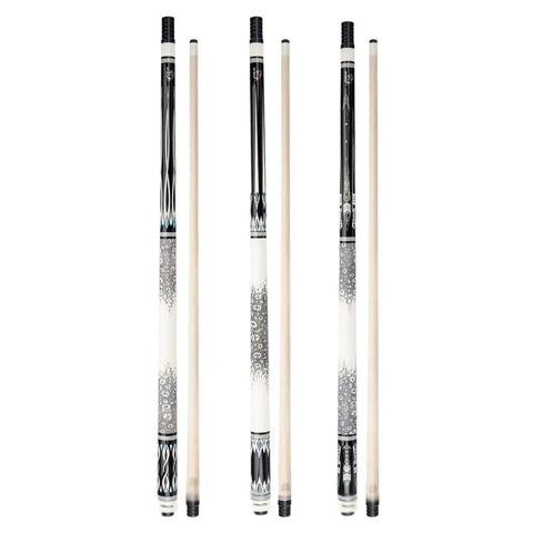 Premium Pool Billiard Cue Crafted From Top Grade Maple Shaft With Comfortable Leather Handle showing artistic design and quality craftsmanship.