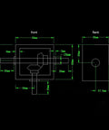 ZORZA bevel gearbox schematic: front and side views, right-angle, 60x60 housing, 10mm shaft