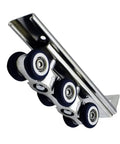 Smooth Glide Sliding Barn Door Track Kit Manganese Steel Wheels Heavy Duty Hardware Set with wheels and rail for sliding installation.