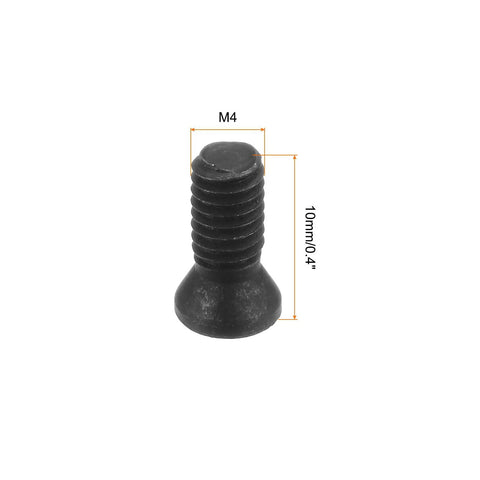 M4 x 10mm black alloy screw showing dimensions, part of 10 Pack M4 X 10mm Torx Screws 12.9 Grade Alloy Steel Black With T15 Hex Wrench For Carbide Insert Replacement Built Tough Top Shelf Straight Shooter Heavy Duty Rock Solid Fastener Kit.