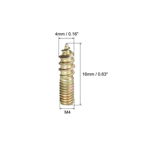 Heavy Duty Double Ended Threaded Dowel Screws And Hanger Bolts Set For Wood Furniture Joins M4 To M10, 16 To 120mm Length. M4 16mm size shown.