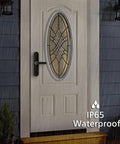 Heavy Duty Fingerprint Smart Door Lock Featuring Built In Doorbell And Slick App Control Electronic Deadbolt For Home Security Password And Key Card Entry Rock Solid Rust Proof Build mounted on a door, IP65 waterproof.