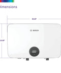 Super Compact 18 Kilowatt Electric Tankless Water Heater For Under Sink Setup With Endless Instant Hot Water, showing dimensions 20.25x13.25 inches.