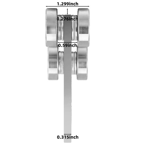 Side view of Beefy Four Wheel Trolley Assembly Rollers for Electric Hoist Installation showing dimensions and roller spacing.