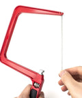 Heavy Duty Frame Coping Saw With Five Interchangeable Blades For Cutting Wood Metal Plastic Rods And Pipes Straight Up Built To Last. Red frame.