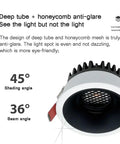 Top Shelf 3 Inch LED Recessed Can Lights 16 Pack With Honeycomb Anti Glare Baffle Trim showing deep tube design and mesh for reduced glare.