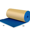 Beast Grade High Density Soundproof Foam Roll With Strong Self Adhesive Egg Crate Acoustic Panels 1M x 10M in blue color.