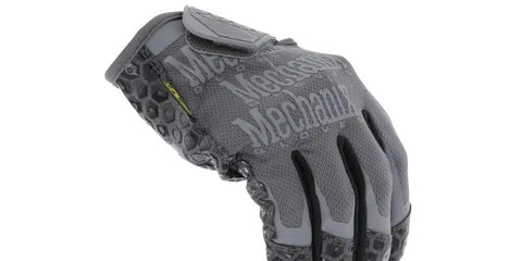 Grey work glove showing top view with knuckle protection, suitable for construction, woodworking, home improvement, and heavy-duty use.