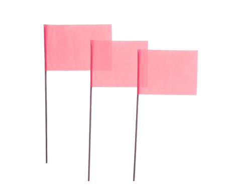 Pink High Visibility Boundary And Survey Flags Set For Job Sites With Two And One Half By Four And One Quarter Inch Flags And Twenty One Inch Stems Bright Layout Markers One Thousand Pack For Boundary Lines And Utility Marking.