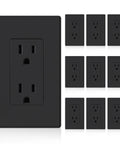 Dope Matte Black Decorator Wall Receptacle Outlet 15A 125V NEMA 5 15R Non Tamper Resistant Self Grounding With Wall Plate Included UL Listed 10 Pack Durable Construction For Long Lasting Use