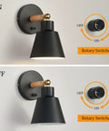 Black Wood Style Wall Sconces Set of 2 showing on and off switch for bedroom hallway living room reading lamps