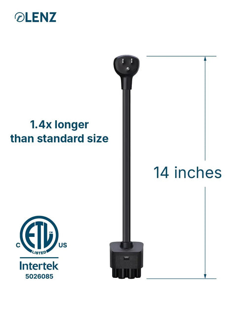Plug And Play Nema 5-15 To Tesla Charging Adapter Compatible With Gen 2 And 3 Mobile Connector 14 Inch Cord showing 14 inches length and durable design.