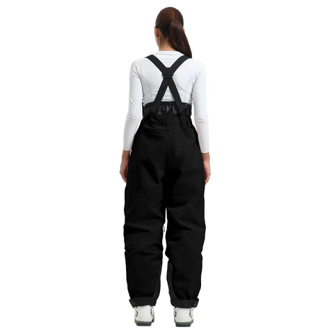 Back view of model wearing Womens Baggy Ski Bibs And Snowboard Pants Waterproof Windproof Insulated Overalls for warmth and comfort