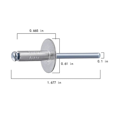 150 Pack Aluminum Blind Rivets, Three Sixteenths By One Half Inch Large Cap Open End Rivets For Metal Panels And Auto Projects
